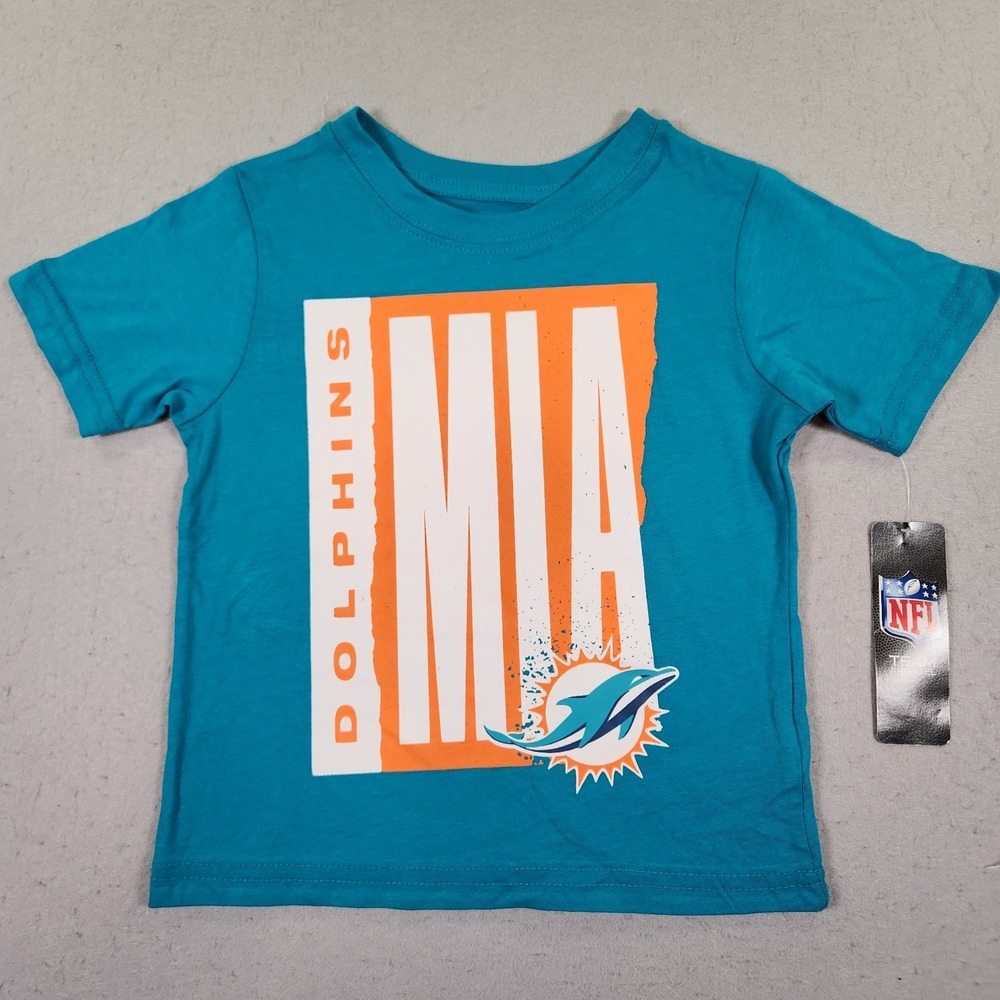 Kids Size S-4 Teal Miami Dolphins T-Shirt NFL Team Apparel MIA Graphic NWT